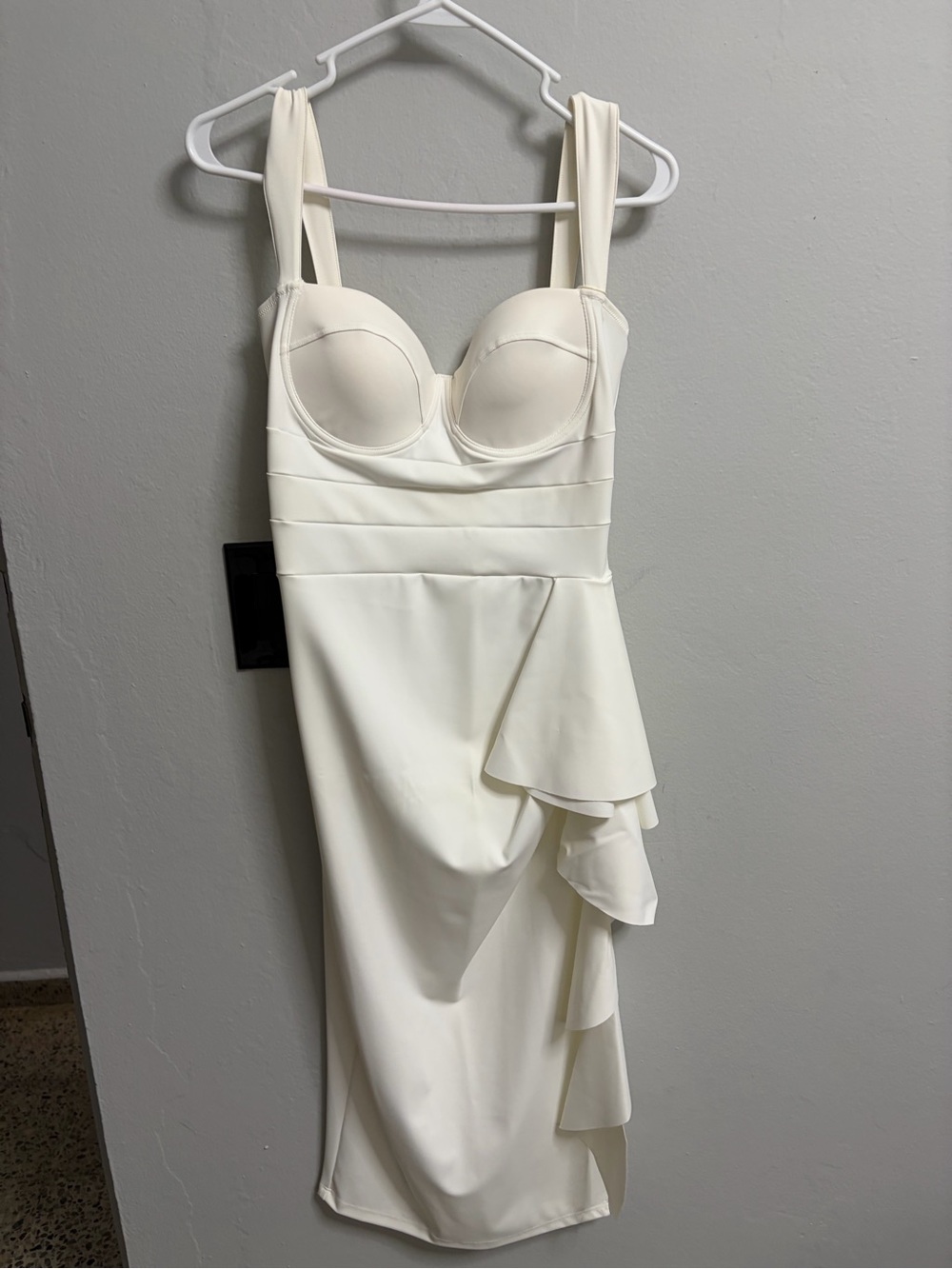 Sleeveless White Ruffle Sheath Dress